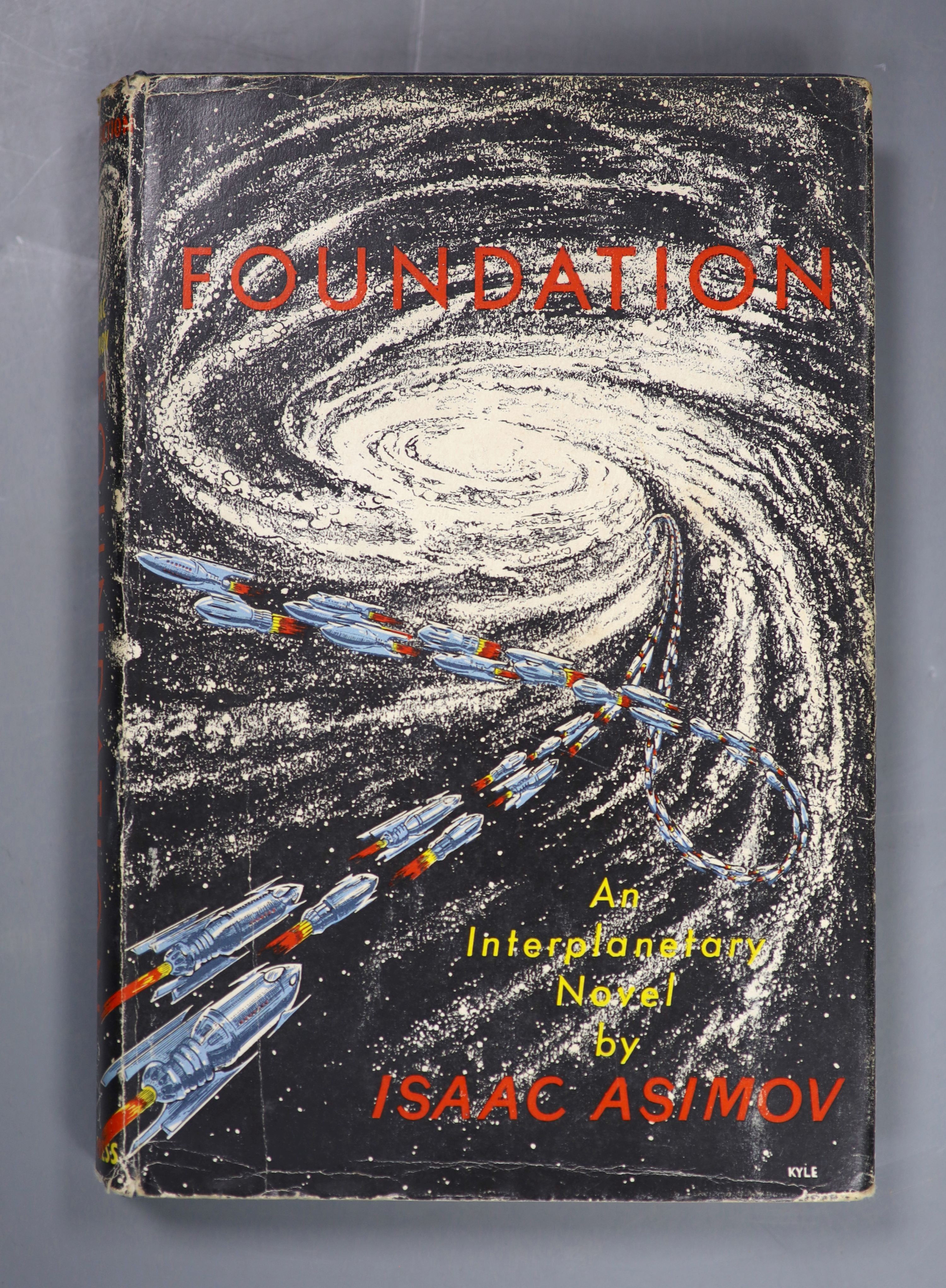 Asimov, Isaac - The Foundation Trilogy, all 1st editions, all in unclipped d/j’, all Gnome Press, New York - Foundation, 1951; Foundation and Empire, 1952; Second Foundation, 1953, with , The Stars Like Dust, 1st edition